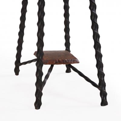 A French Brutalist style Elm and Iron Console Occasional Table C 1950 