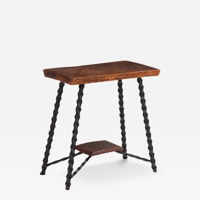 A French Brutalist style Elm and Iron Console Occasional Table C 1950 