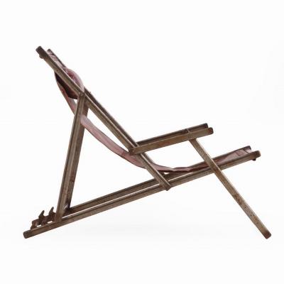 A French Folding Iron and Leather Lounge Chair C 1970