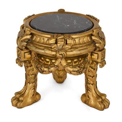 A French Giltwood Tripod Vase Stand with Black Marble Top
