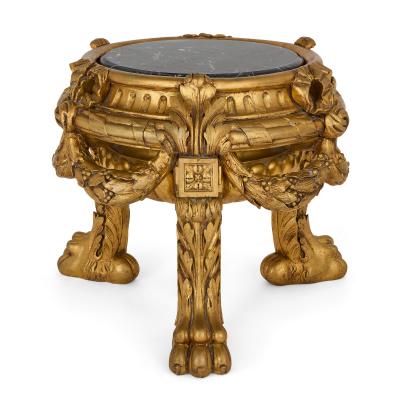 A French Giltwood Tripod Vase Stand with Black Marble Top