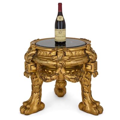 A French Giltwood Tripod Vase Stand with Black Marble Top