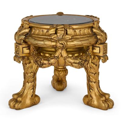 A French Giltwood Tripod Vase Stand with Black Marble Top
