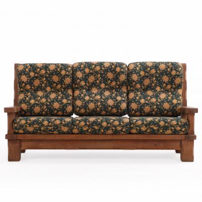 A French Heavy Oak Brutalist style Open Arm Sofa Frame C 1960 