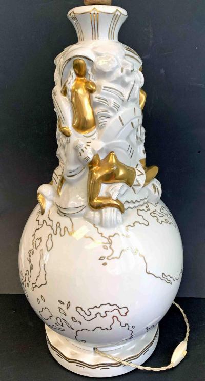 A French Lamp Base Art Deco figures around a globe 