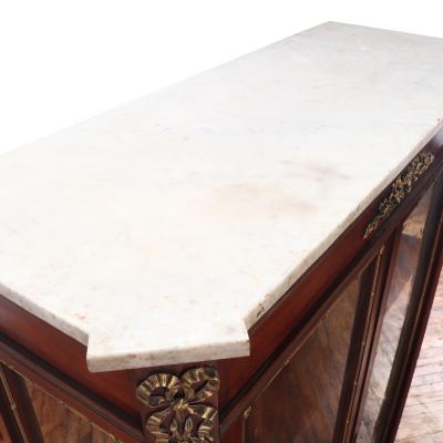 A French Louis XV Revival Belle poque mahogany marble top vitrine C 1910 