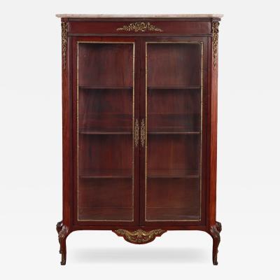A French Louis XV Revival Belle poque mahogany marble top vitrine C 1910 