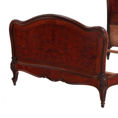 A French Louis XV style walnut and burl walnut full size bed C 1900 