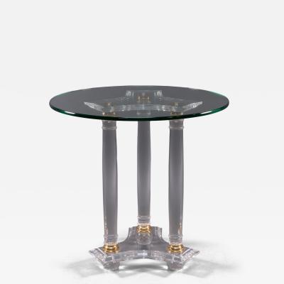 A French Mid Century Modern Circular Lucite Brass Side Table