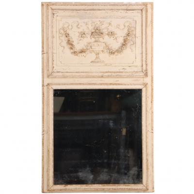 A French Neoclassical style Painted Wood Trumeau Mirror C 1890 