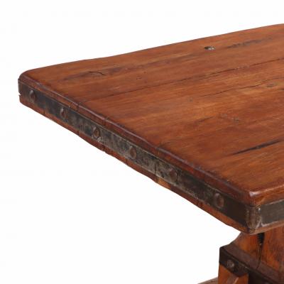 A French Oak Trestle Table with Iron Straps C 1920 