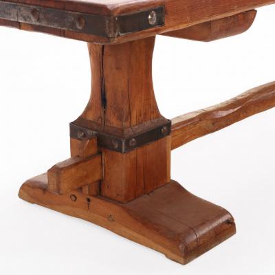 A French Oak Trestle Table with Iron Straps C 1920 