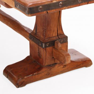 A French Oak Trestle Table with Iron Straps C 1920 