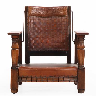 A French Oak and Leather Reclining Armchair C 1940 