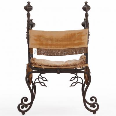 A French Savonarola Style Iron and Bronze Chair C 1900 