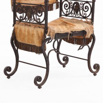 A French Savonarola Style Iron and Bronze Chair C 1900 