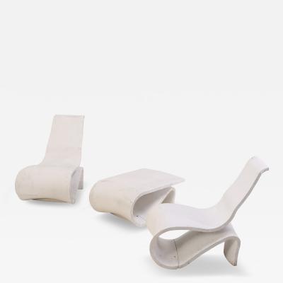 A French Set of Two Painted Cement Chairs Matching Stool C 1985 