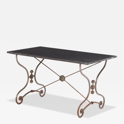 A French Steel and Iron Table with a Blue Stone Top C 1940 