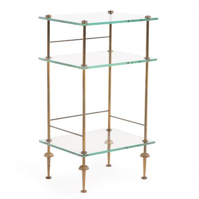 A French Three Tier Brass and Glass End Table C 1950 