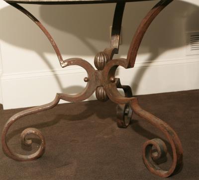 A French Wrought Iron and Marble Top Round Bistro Table