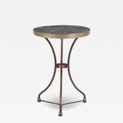 A French iron and brass marble top bistro table C 1900 