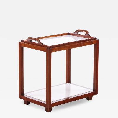 A French mahogany and milk glass bar serving table C 1960 