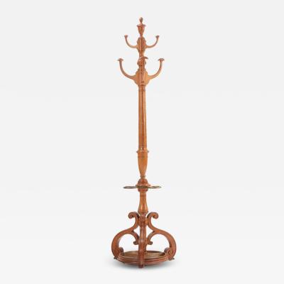 A French oak hat rack and tin umbrella stand C 1890 