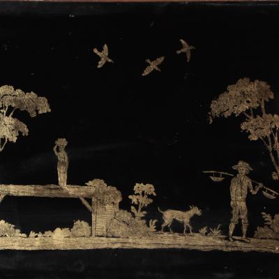 A French painted and carved Trumeau mirror 19th C 