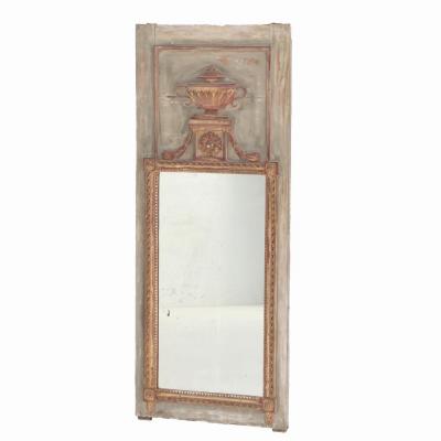 A French painted and carved Trumeau mirror early to mid 19th C 