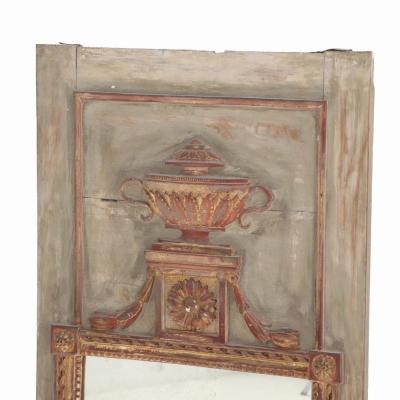 A French painted and carved Trumeau mirror early to mid 19th C 