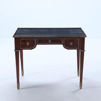A French three drawer mahogany bureau plat desk circa 1930