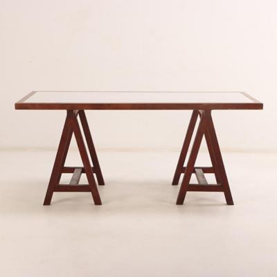 A French three part solid mahogany architects style desk C 1970 