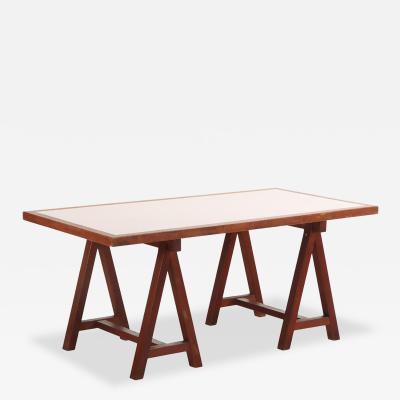 A French three part solid mahogany architects style desk C 1970 