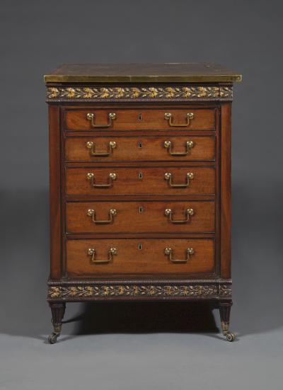 A GEORGE III MAHOGANY AND SATIN BIRCH COMMODE