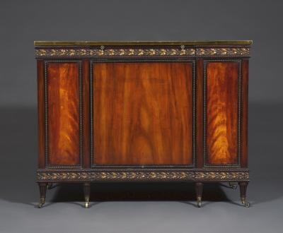 A GEORGE III MAHOGANY AND SATIN BIRCH COMMODE