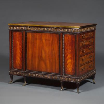 A GEORGE III MAHOGANY AND SATIN BIRCH COMMODE