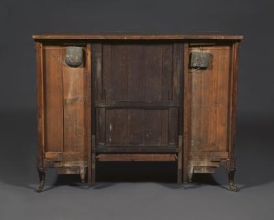 A GEORGE III MAHOGANY AND SATIN BIRCH COMMODE
