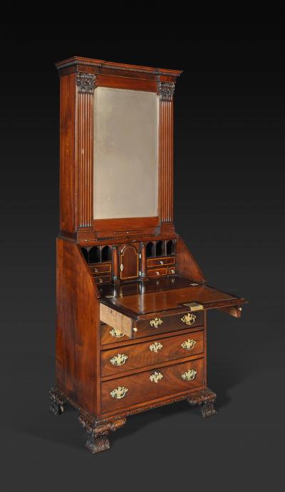 A GEORGE III MAHOGANY ONE DOOR BUREAU BOOKCASE