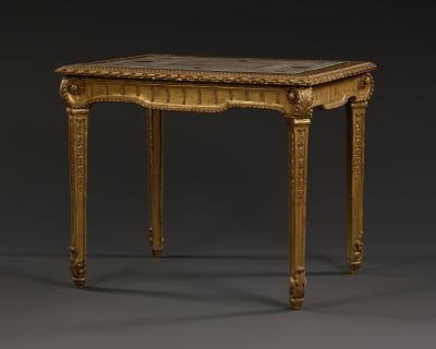 A GILTWOOD NEOCLASSICAL CENTER TABLE WITH INSET SCAGLIOLA TOP