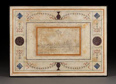 A GILTWOOD NEOCLASSICAL CENTER TABLE WITH INSET SCAGLIOLA TOP