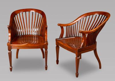 A GOOD PAIR OF WALNUT CLUB CHAIRS