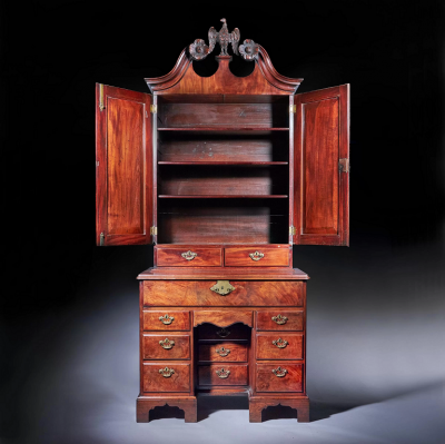 A George II Irish Mahogany Secretaire Kneehole Bookcase Att C Hearn
