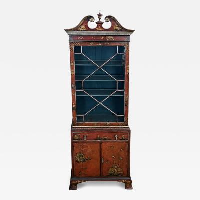 A George III Style Scarlet Japanned Chinoiserie Decorated Display Cabinets