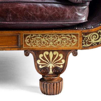 A George IV Brass Inlaid Rosewood Country House Three Seater Sofa