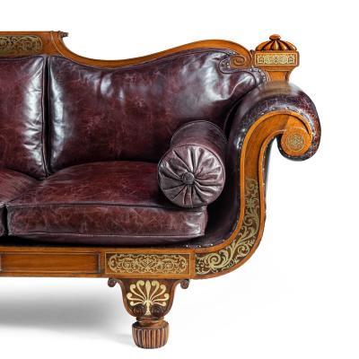 A George IV Brass Inlaid Rosewood Country House Three Seater Sofa