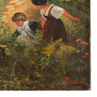 A German School oil painting of a countryside strawberry harvest 19th century 