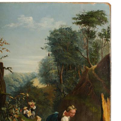 A German School oil painting of a countryside strawberry harvest 19th century 