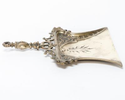 A Gothic Revival Solid Brass Crumb Tray with Tigers Heads Floral Decors