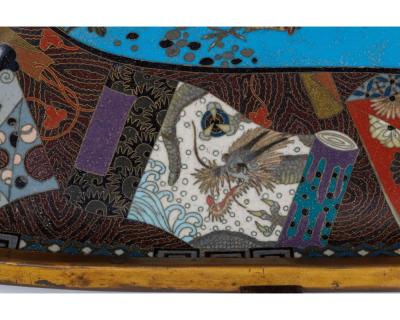 A Grand Meiji Cloisonn Enamel Tray Featuring Cherry Blossoms and Birds