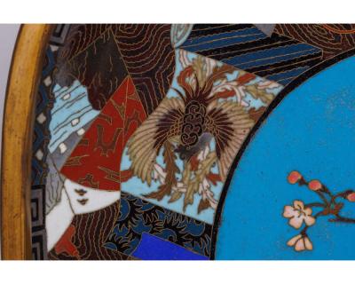 A Grand Meiji Cloisonn Enamel Tray Featuring Cherry Blossoms and Birds